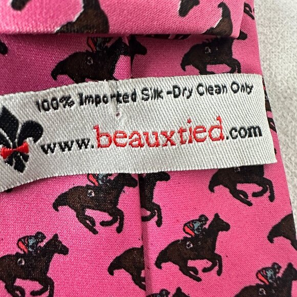 Beauxtied Pink Horsemen Patterned 100% Silk Tie - Picture 4 of 4